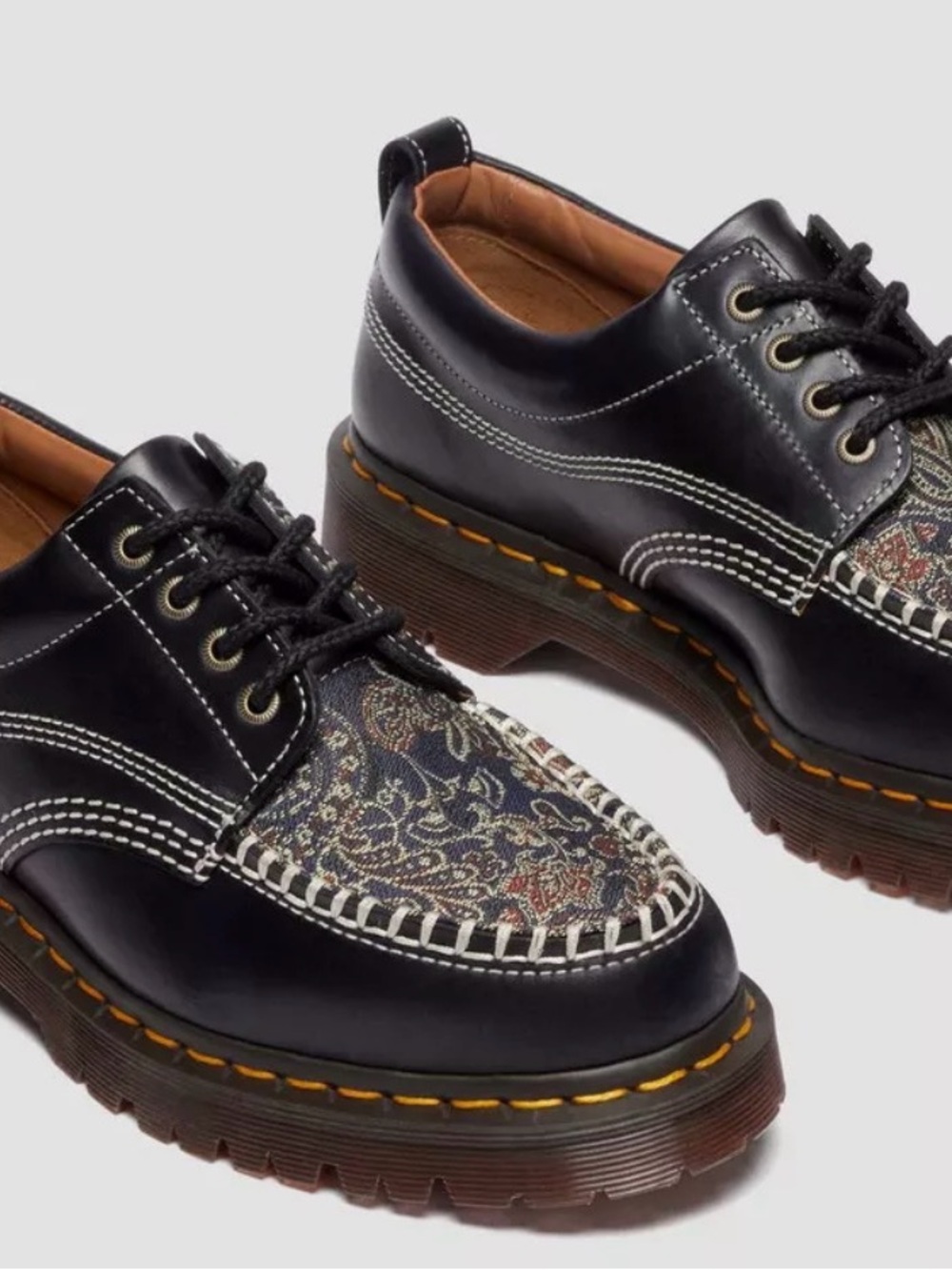 Dr. Martens Black Leather Paisley Moc Toe Lace-Up Shoes